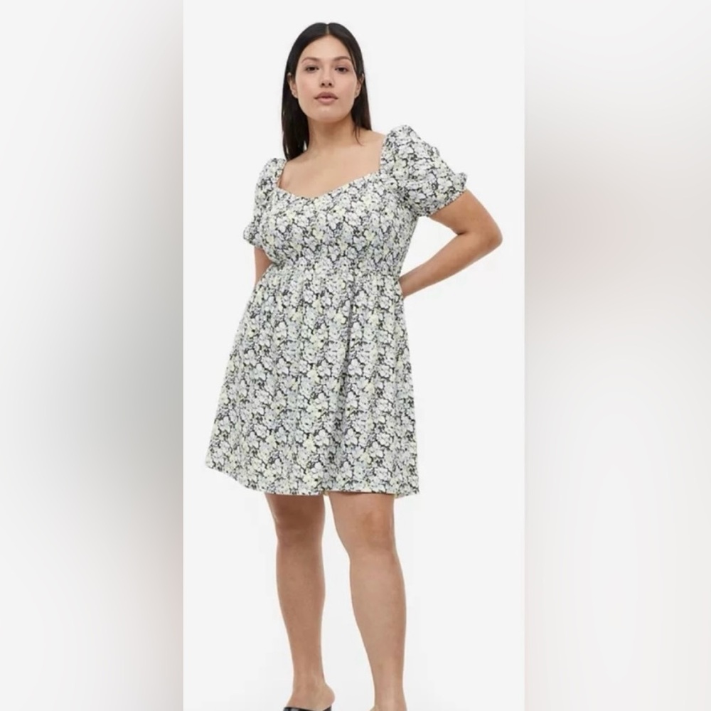 H&M Blue and White Puff Sleeve Dress Size XL - Picture 1 of 10